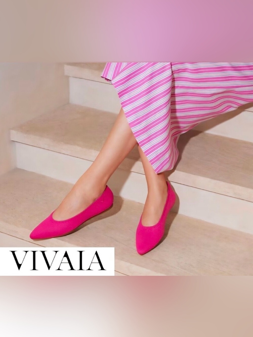 Vicaria Aria 5” Pink Pointed Knit Ballet Flats